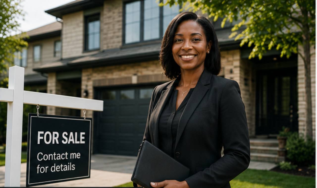 Real estate professional outside a residential property