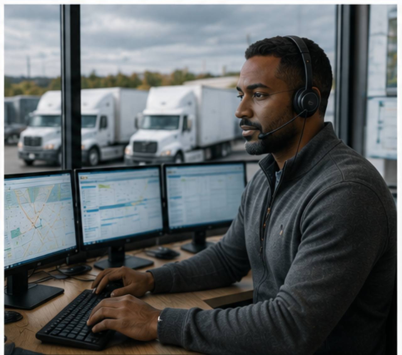 Logistics coordinator working with fleet and dispatch systems